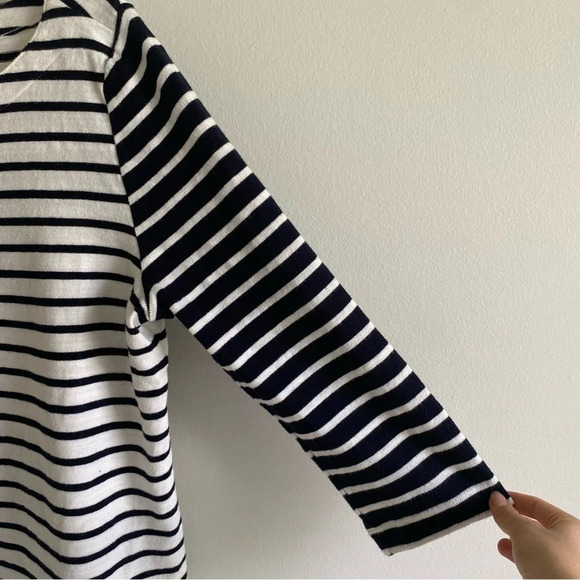 LOFT Striped Coastal Navy and Cream Boatneck 3/4 Sleeve Knit  Sweater Top Size L - Picture 8 of 14